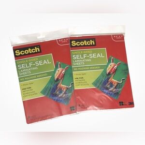 2 Packs Scotch Single Sided Self-Seal Laminating Sheets 8.5x11, 10 Sheets per pk